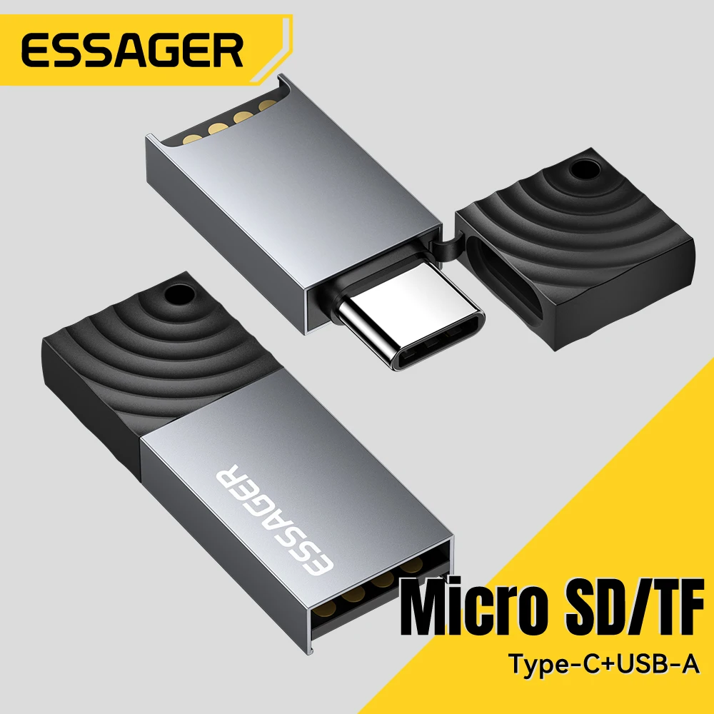 Essager 2 en 1 lector de tarjetas USB2.0 lector de tarjetas Micro SD adaptador USB lector de tarjetas de alta velocidad tarjeta de memoria TF para accesorios de ordenador portátil