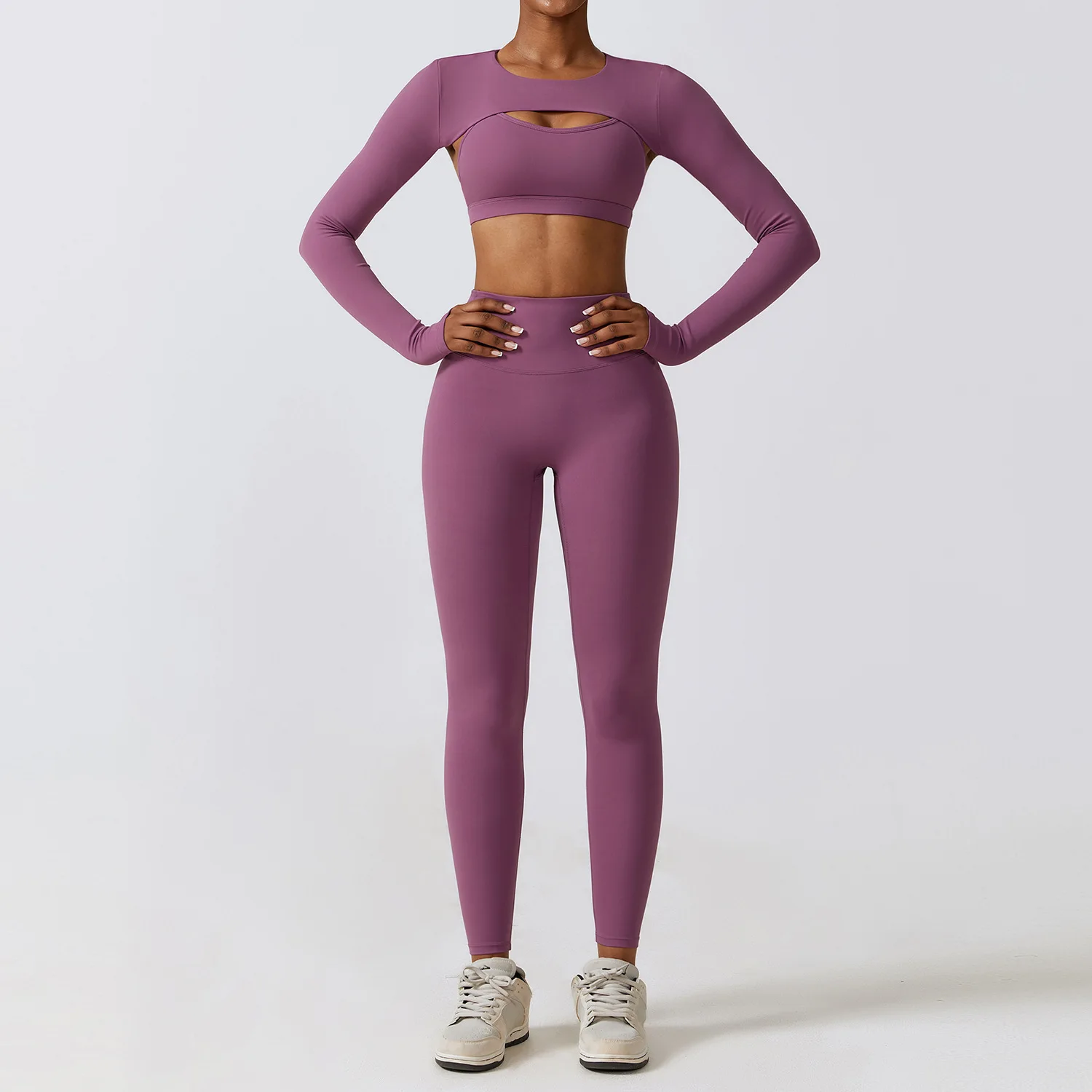 Ropa deportiva, conjunto de Yoga, ropa de entrenamiento para mujer, ropa atlética, mallas deportivas para gimnasio, sujetador de encaje perfecto, Top corto, traje de Yoga de manga larga