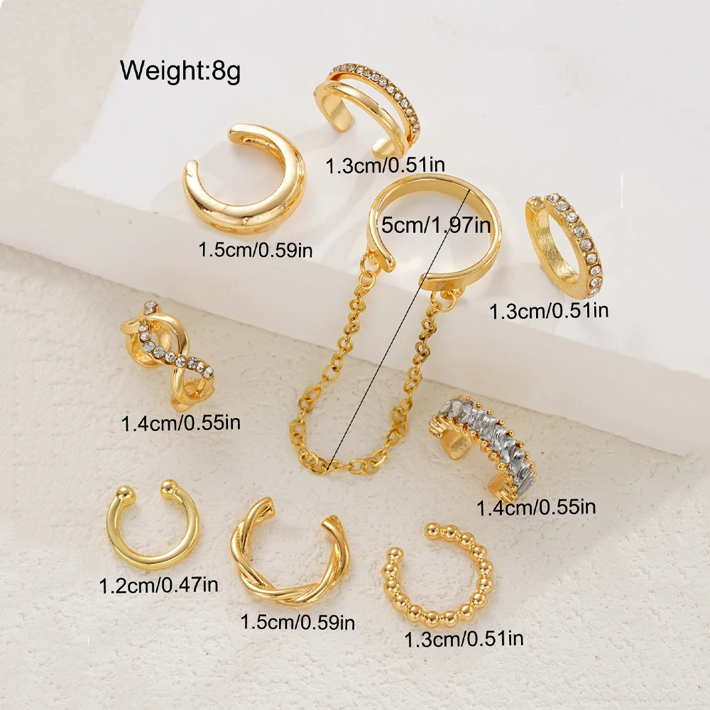 9 Piezas de Pendientes de Zirconia Simples Sin Perforación para Mujer, Aros Delicados de Color Dorado, Pendientes de Clip para Cartílago, Aros Falsos, Joyería