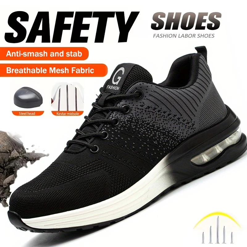 Zapatos de seguridad ligeros para hombre y mujer, zapatillas de trabajo con cojín de aire, zapatos con punta de acero, botas de seguridad para construcción, zapatos de trabajo antigolpes