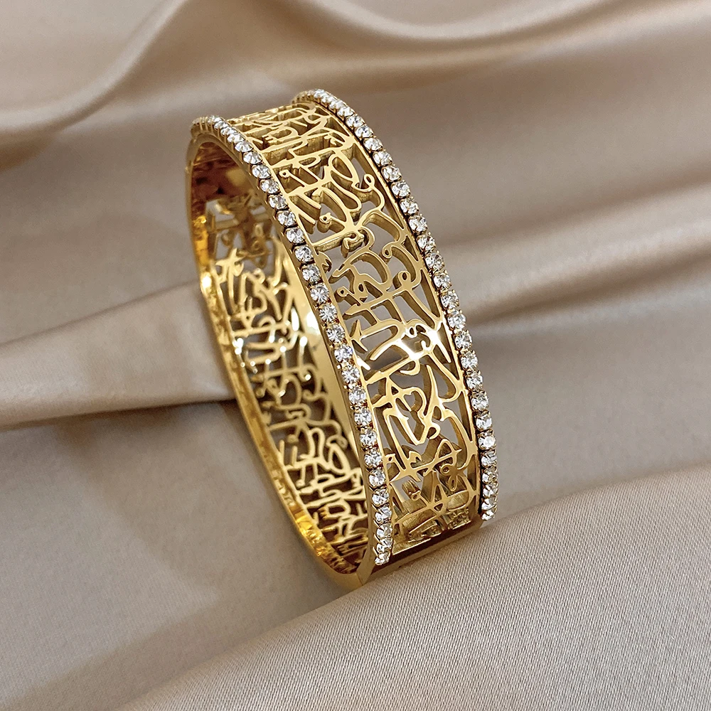 AENSOA, brazaletes de alta calidad que no se decoloran para mujeres y hombres, diseño único y exquisito con tallado hueco, pulsera de diamantes de imitación, joyería
