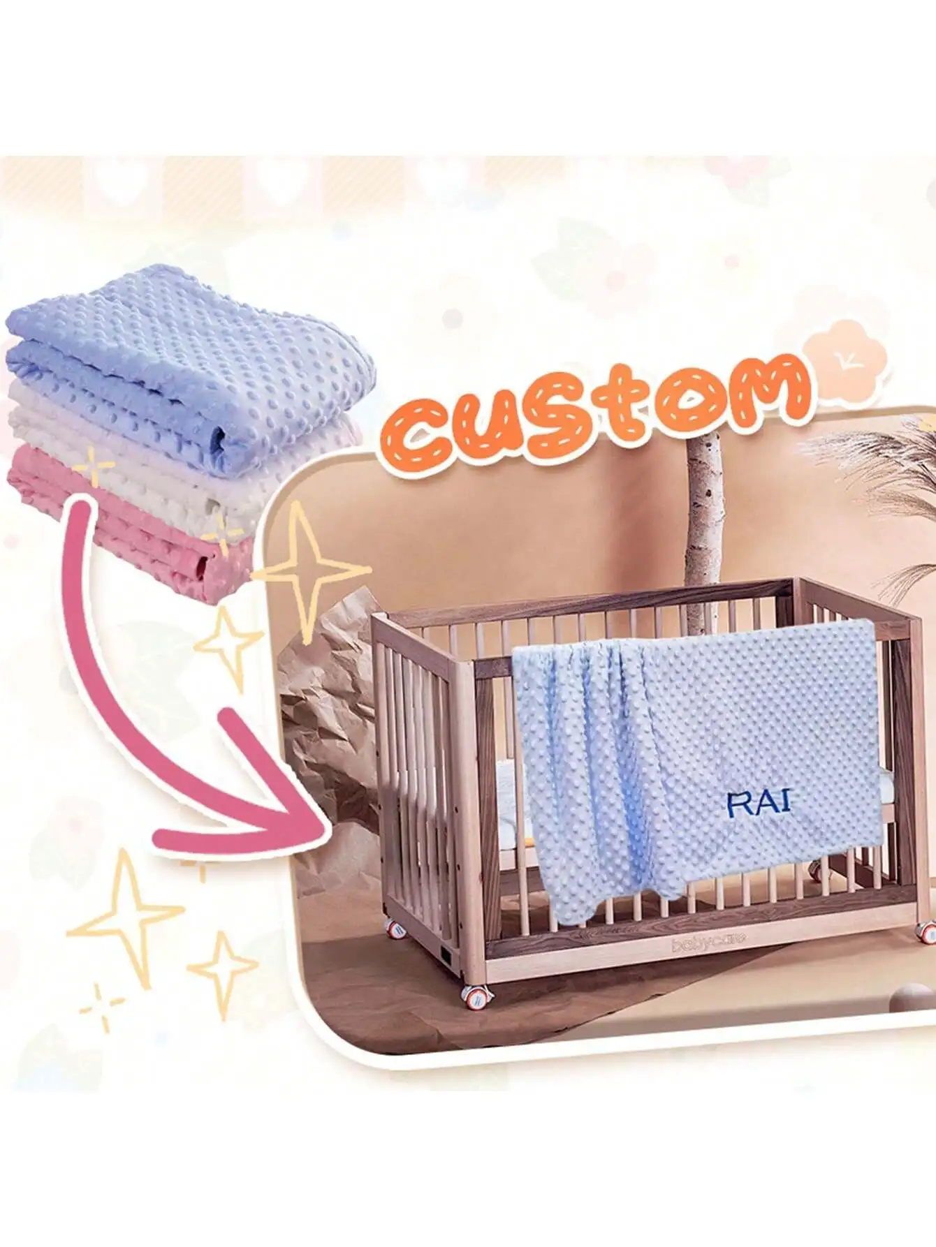Manta de Bebé Personalizada - Manta Envolvente para Cuna, Cochecito o Cama con Diseño Estampado, Regalo Único para Baby Shower o Regalo de Nacimiento