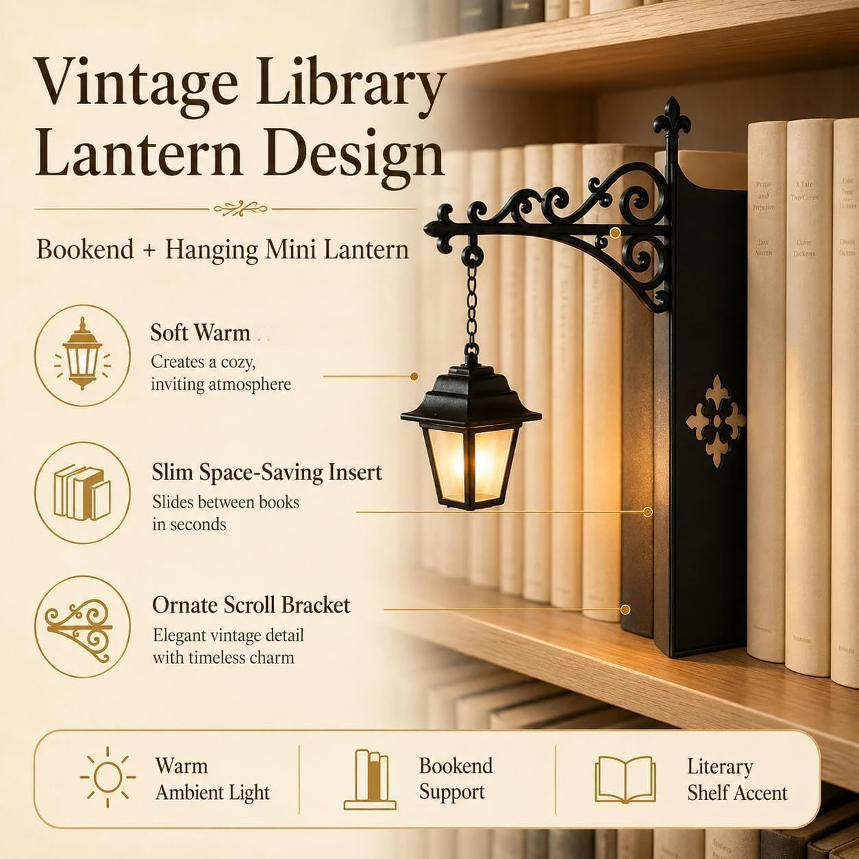 Lámpara LED Vintage con Forma de Farola para Rincón de Lectura, Decoración para Estantería, Luces de Hadas en Miniatura, para Hogar, Biblioteca, Sala de Lectura, Oficina, Regalo para Amantes de los Libros
