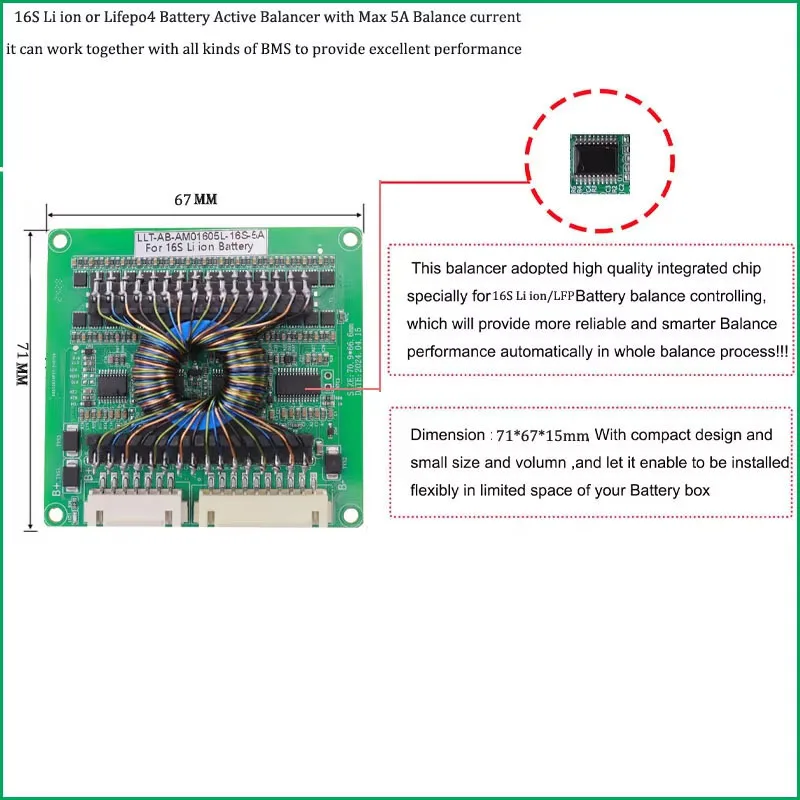 Balanceador Activo para Baterías de Iones de Litio o LiFePo4 13S 14S 15S 16S, 5A 48V 60V, Ecualizador Activo para Baterías LiFePo4, Balance de Inductancia