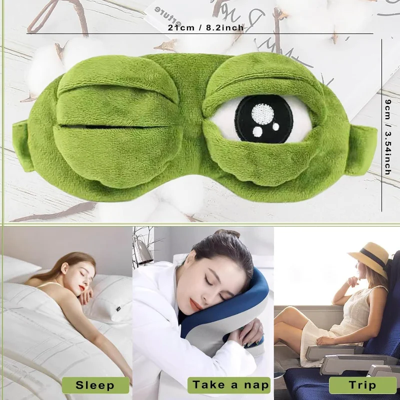Antifaz 3D de Rana Triste para Dormir, Cubre Ojos Natural, Parche Ocular Suave y Portátil para Viajes, para Hombres y Mujeres