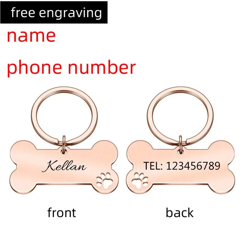 Llavero con Placa de Identificación Personalizada para Mascotas, Grabado con Nombre, para Gatos, Cachorros y Perros, Colgante en Forma de Hueso, Accesorios para Mascotas