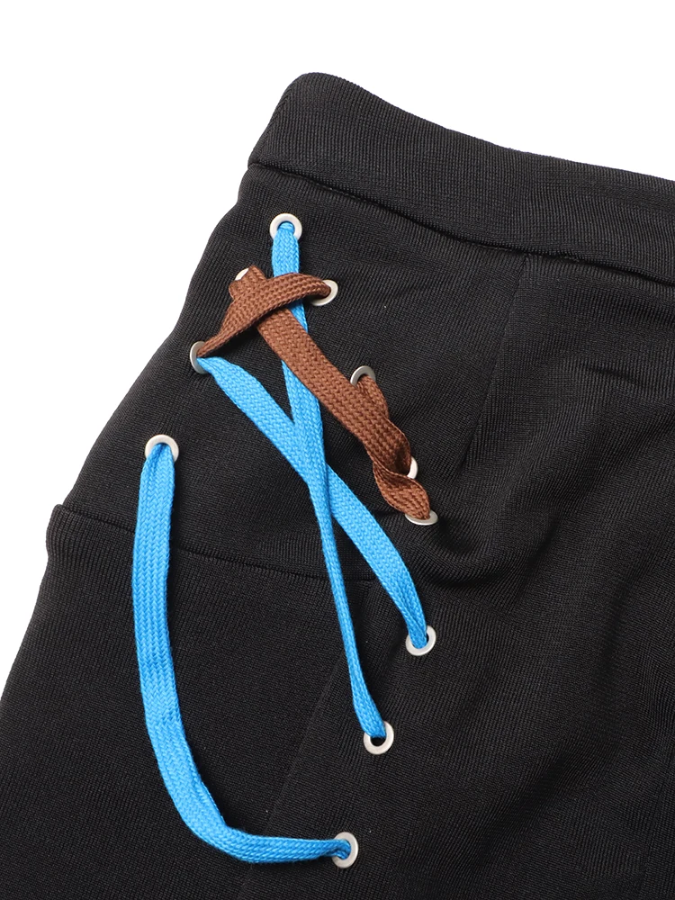 TWOTWINSTYLE-falda con cordones empalmados para mujer, ropa de calle de colores, cintura alta, dobladillo Irregular, Patchwork, cremallera, elegante