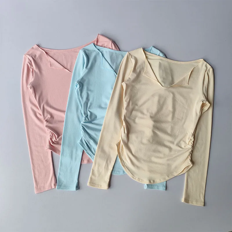 Top deportivo ajustado con cuello en V para mujer, ropa de Yoga de secado rápido para correr, Fitness, Pilates, camisetas de manga larga, prendas de vestir de otoño