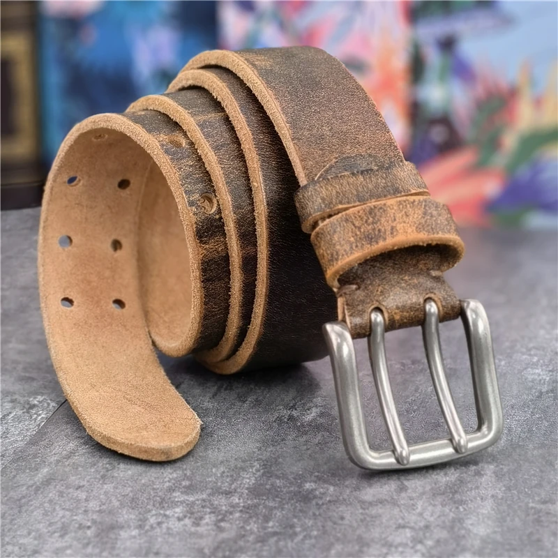 38MM doble Pin hebilla de cinturón de Metal cinturón de cuero genuino hombres Jeans cinturón de cuero para hombres Ceinture Western Cowboy hombres cinturón MBT0038