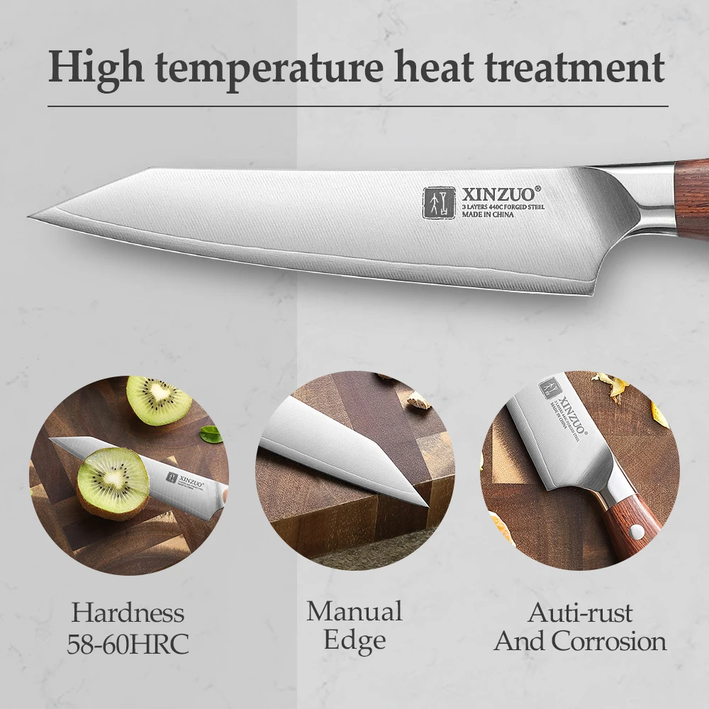 Cuchillo Multiusos XINZUO de 3 Capas de Acero Compuesto de 5'' para Pelar, Cortar y Rebanar, Cuchillo de Cocina Afilado