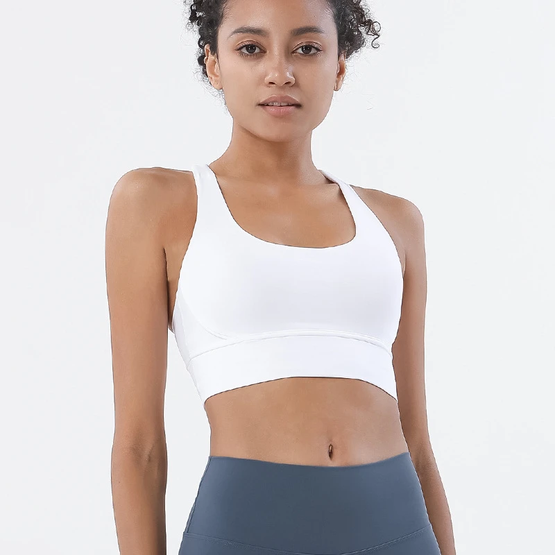 Sujetador deportivo con correas cruzadas para mujer, Top deportivo para gimnasio, Bralette de alto soporte para Fitness, chaleco de Yoga, ropa interior push-up para correr con almohadilla para el pecho
