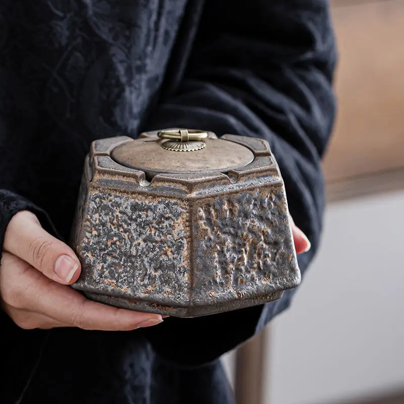 Cenicero de Cerámica Estilo Japonés con Acabado Envejecido, Cenicero Antiguo, Taza para Ceniza, Decoración para Sala de Estar, Oficina, Té, Adorno de Escritorio