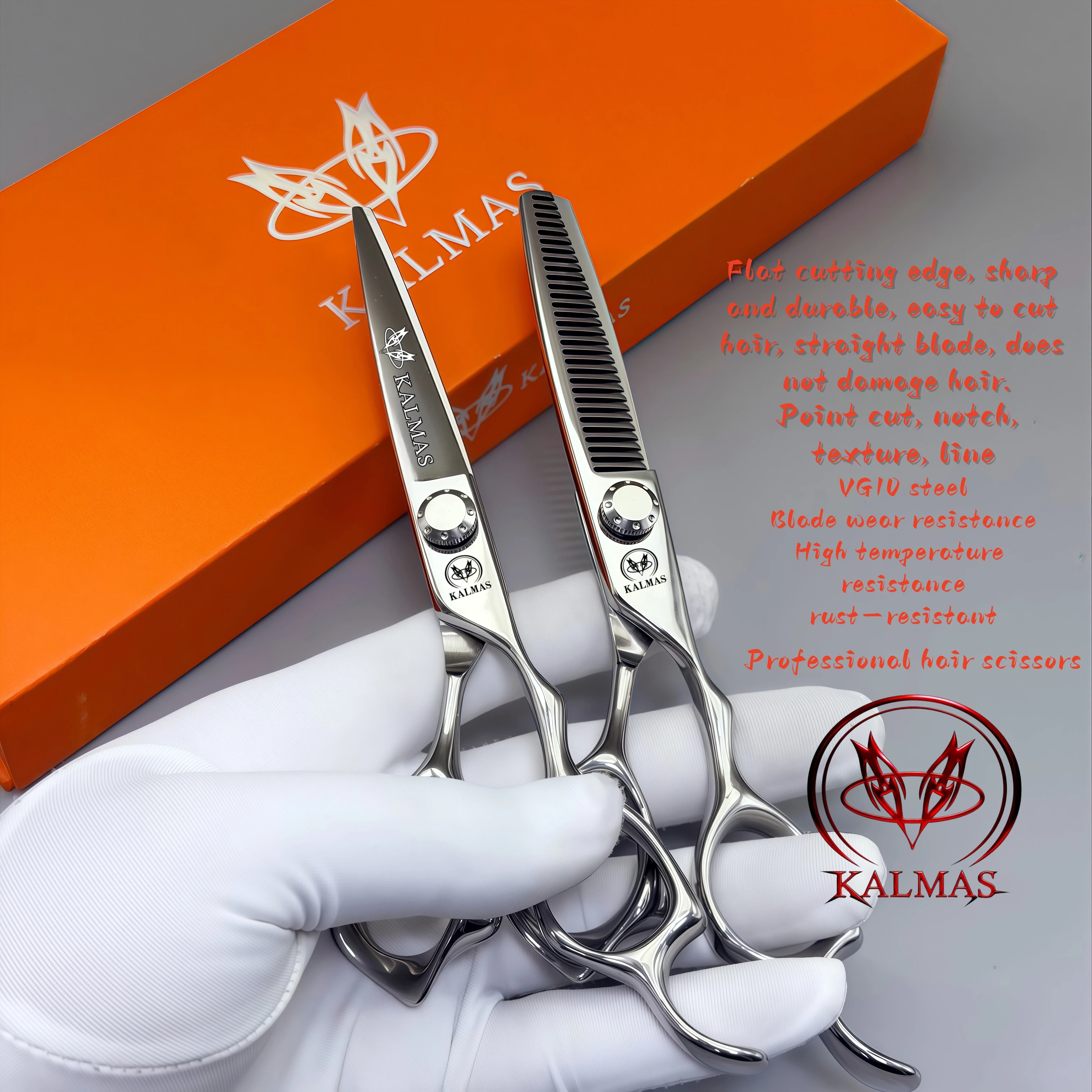 KALMAS - Cortapelos Profesionales de Acero VG10, Tijeras de Entresacar para el Cabello, Cortapelos para el Hogar