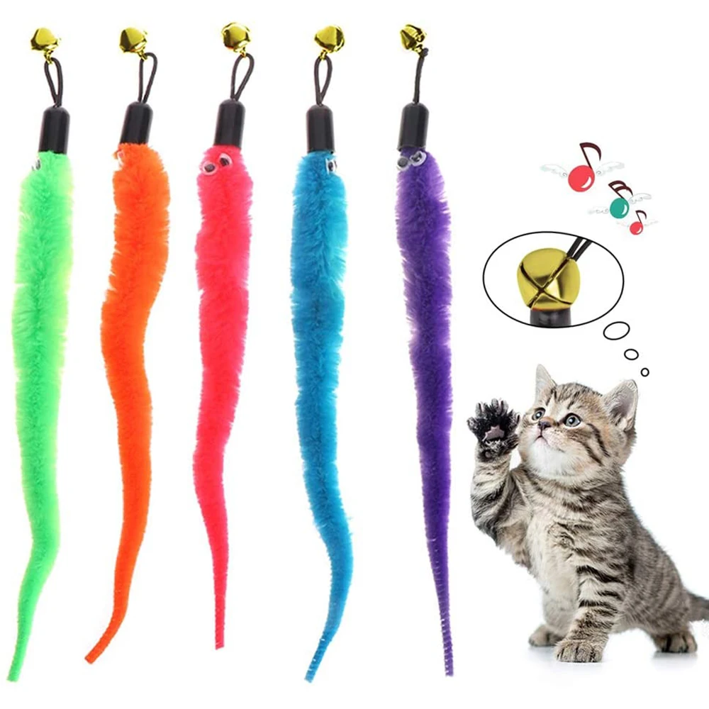 Reemplazar accesorios de juguete de peluche para gatos, cabeza de repuesto de gusanos, palo divertido para gatos, juguetes para mascotas, 5/10/6/11 Uds.