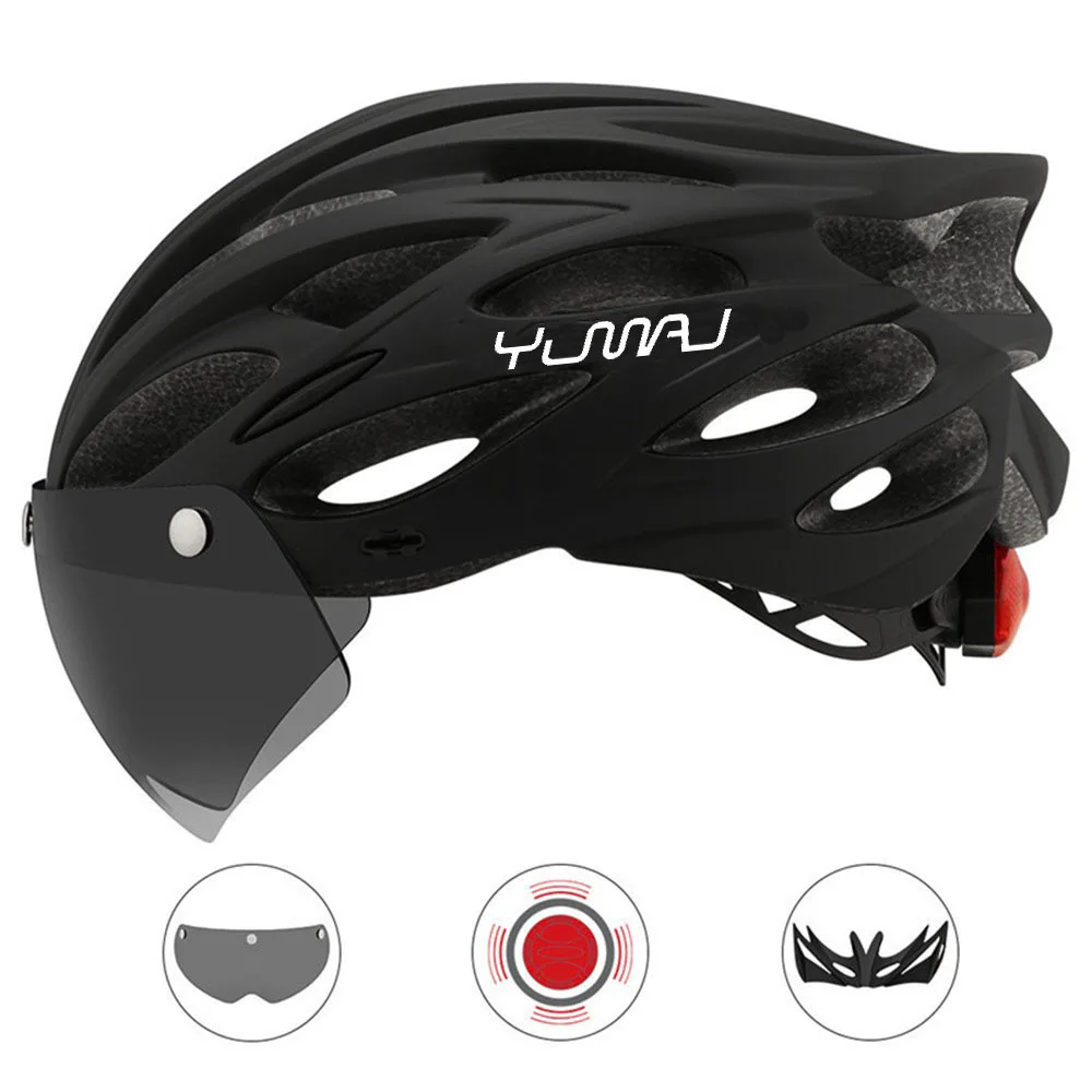Casco Ultraligero YUMAJ de 230g para Carretera y Montaña, Moldeado Integralmente con Visera Extraíble, Gafas y Luz Trasera para Bicicleta, Modelo CB-26