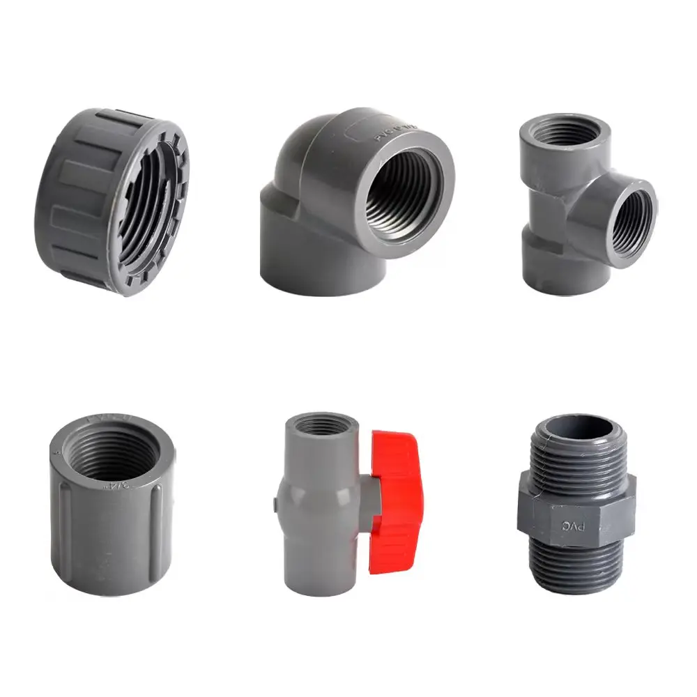 Conector de rosca hembra de PVC 1/2 3/4 1, 20/25/32mm, codo recto, adaptador de 3 vías para tubería de acuario de riego de jardín