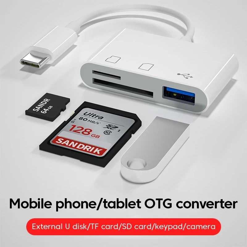 Adaptador 3 en 1 tipo C, lector de tarjetas de memoria TF SD, conector de tarjeta OTG USB C USB2.0 para Samsung Xiaomi Macbook, adaptador USB tipo C