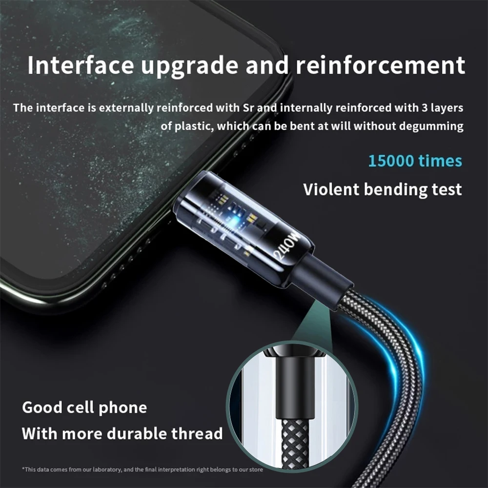 NNBILI-Cable USB tipo C de carga súper rápida, 240W, para Samsung, Xiaomi, Huawei, OPPO, cargador de teléfono LED, Cable de datos, accesorio para teléfono
