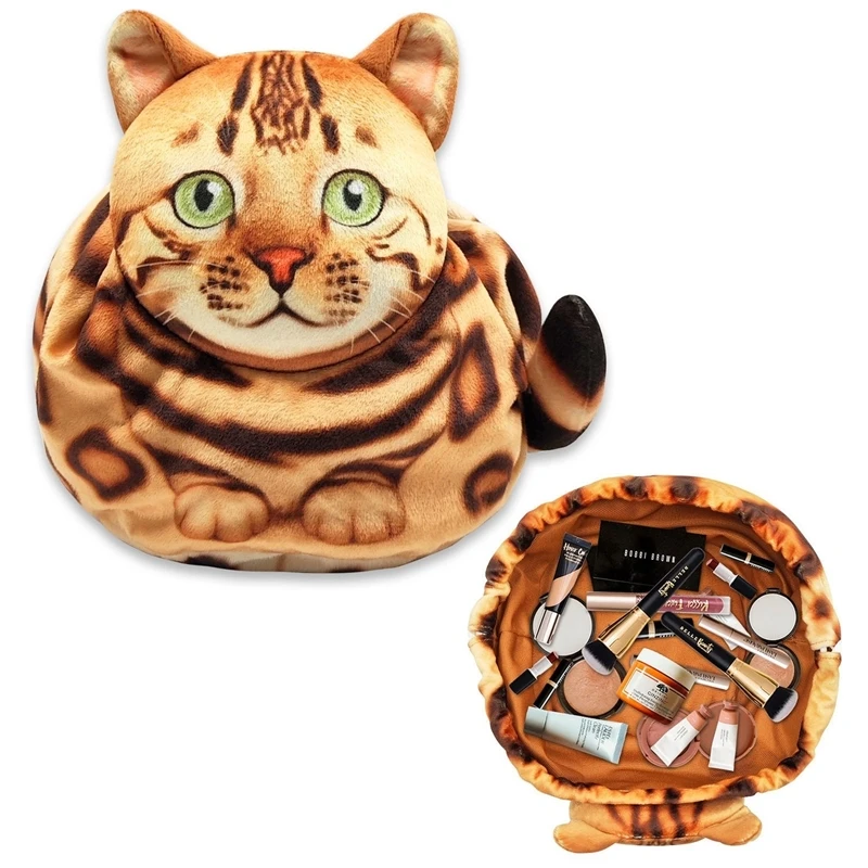 Bolsa de maquillaje de gato realista 3D, bolsa de viaje de gran capacidad, organizador de artículos de tocador con cordón para mujeres y adolescentes, regalo para Navidad