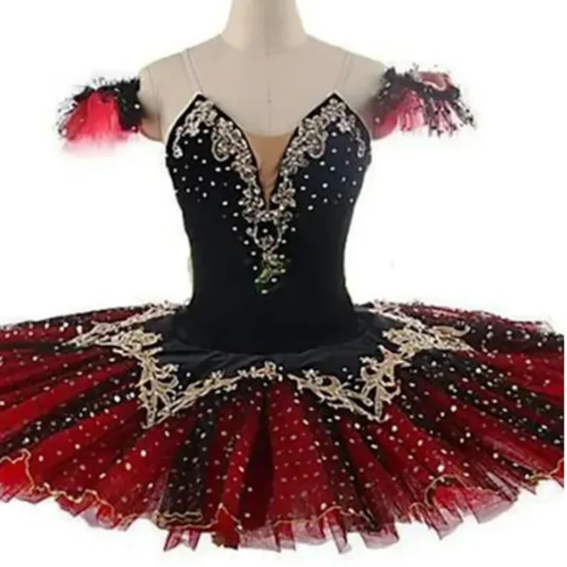 Tutú profesional negro y rojo La Esmeralda, tutú de Ballet para actuación, vestido con tutú de panqueque, disfraz de fiesta de bailarina para niñas y niños