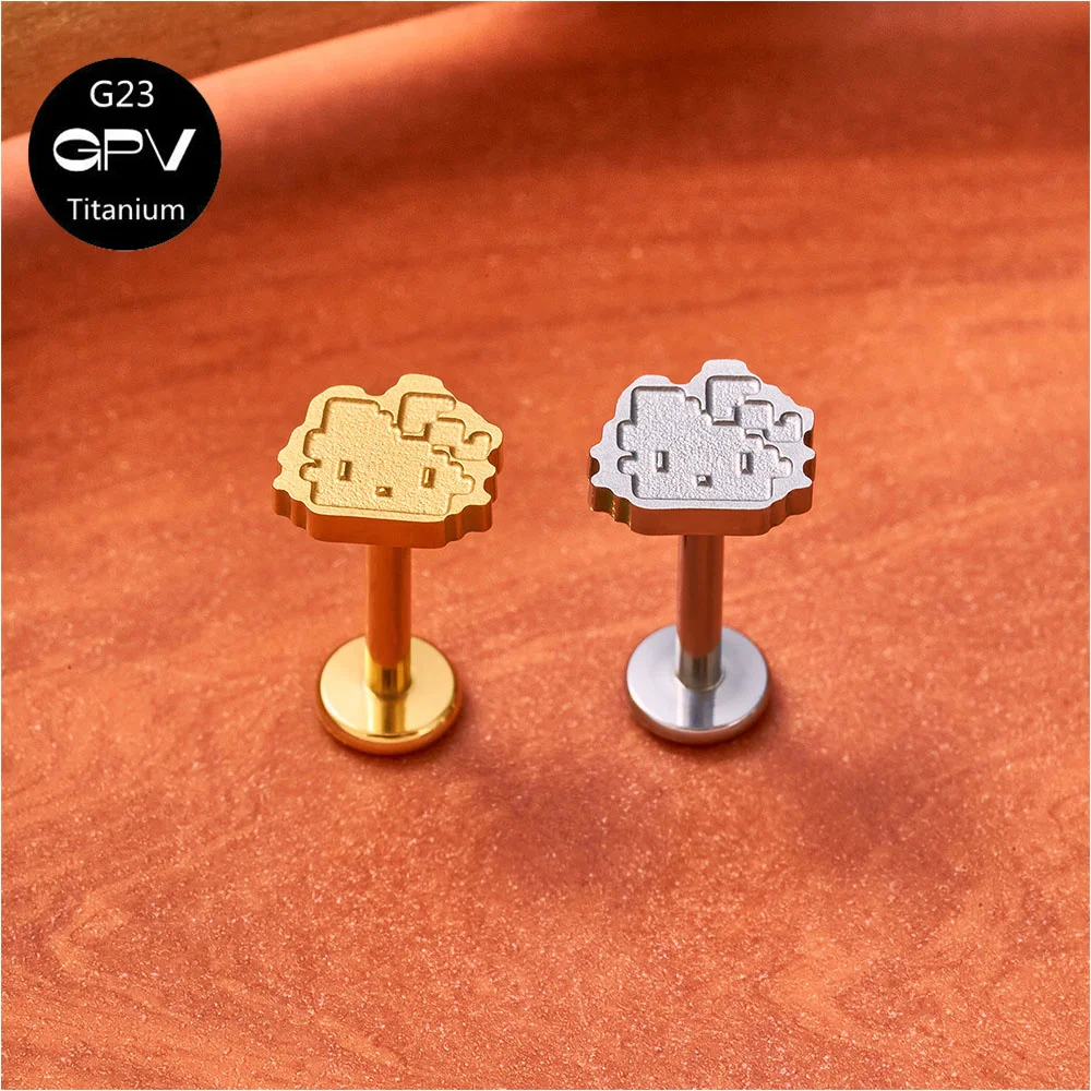 Pendientes de titanio ASTM G23 para cartílago de la oreja, con un adorable diseño de animales estilo pixelado, joyería de mosaico para hombres y mujeres.