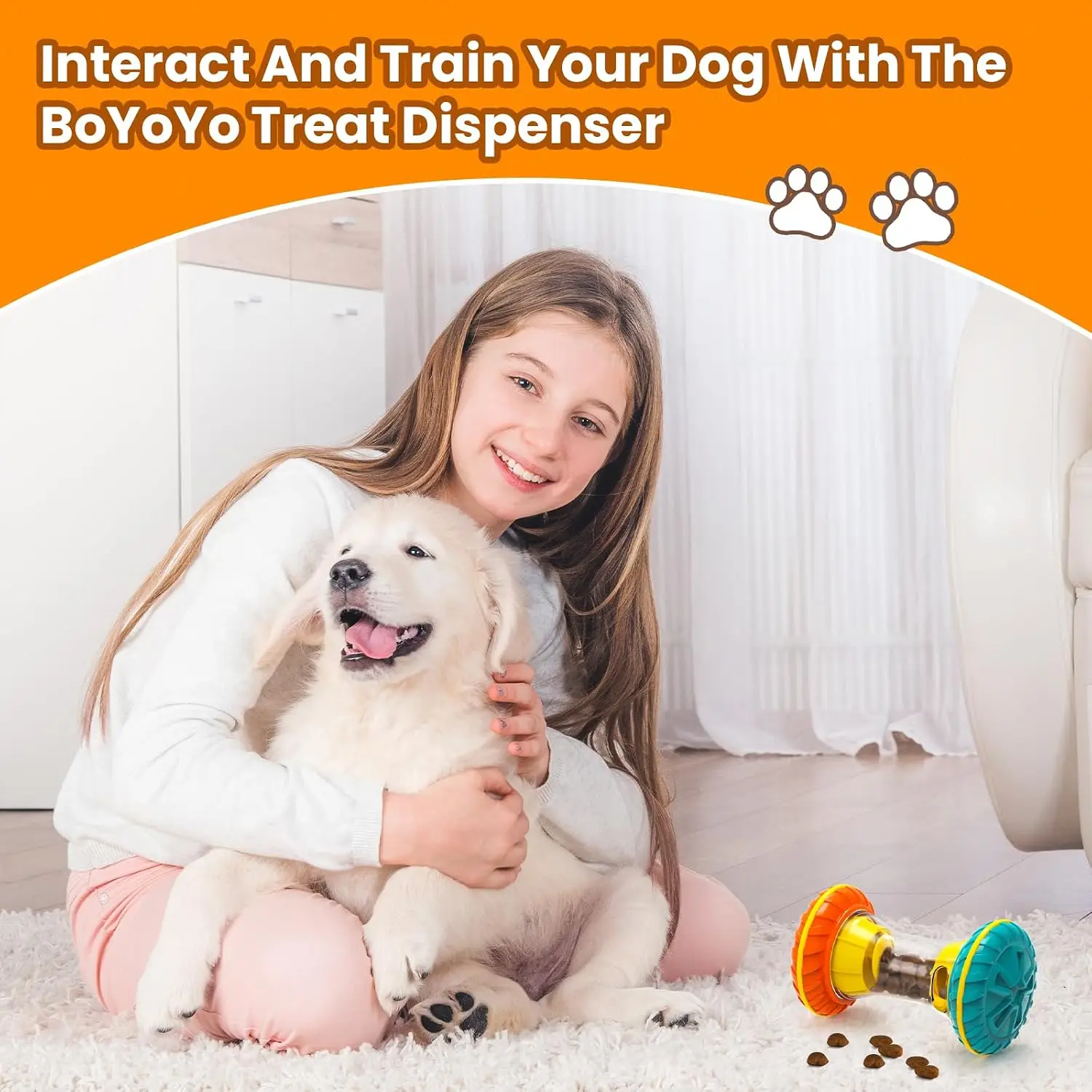Juguetes Interactivos para Perros BoYoYo, Juguetes de Rompecabezas para Perros Inteligentes, Juguete de Enriquecimiento para Mantenerlos Entretenidos, Dispensador de Premios, Amarillo