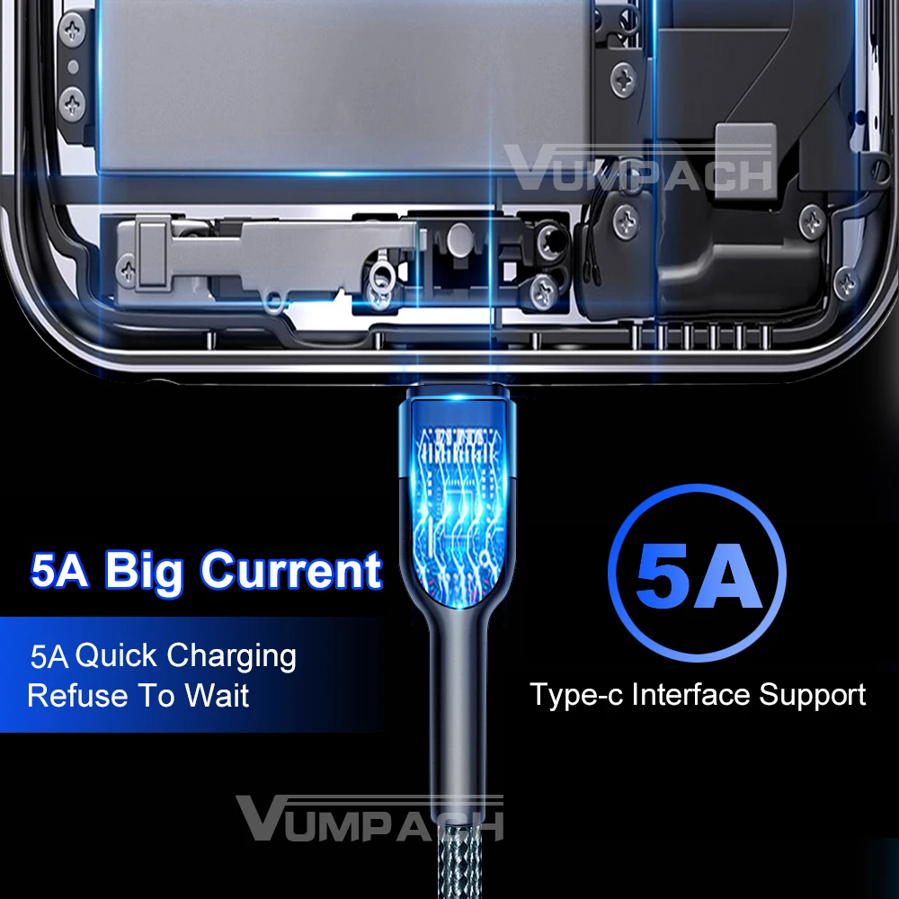 Cable USB Tipo C Vumpach, Cable de Carga Rápida y Transferencia de Datos para iPhone 15, Samsung S21, A51, Xiaomi Mi 10, Redmi, Huawei