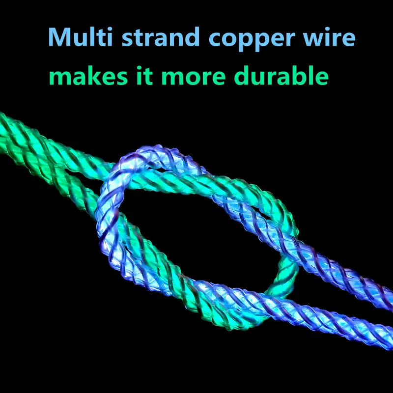 Cable de datos de carga rápida para móvil, cargador de TYPE-C de 66W, con luz RGB de 6A, para iPhone 15 Pro, Huawei y Samsung