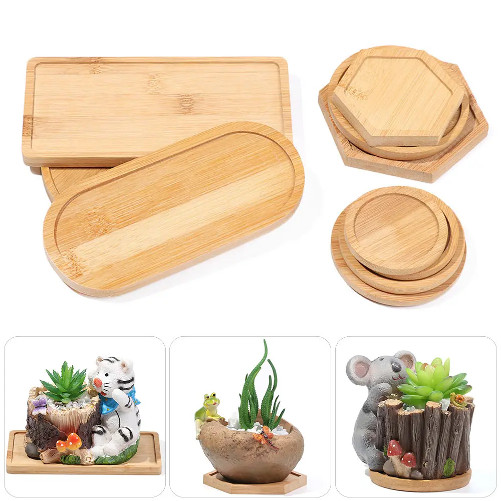 Bandeja Simple de madera de bambú, Base redonda y cuadrada hexagonal para maceta, soporte para maceta, soporte para bonsái de suculentas, decoración del hogar, 1 ud.