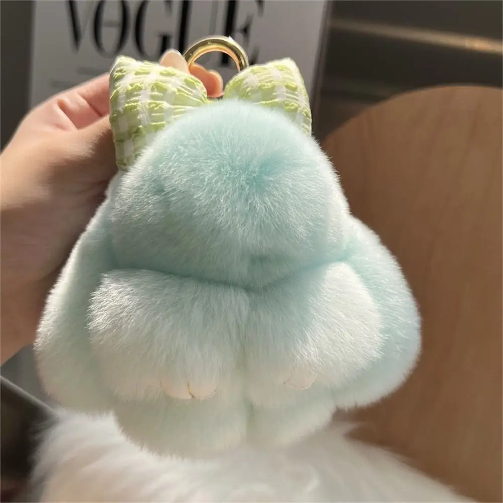 Llaveros de felpa para bolso, colgante, llavero de coche, Mini Conejo, lazo de pelo, correa de bolsa, lindo Conejo, llavero de pareja