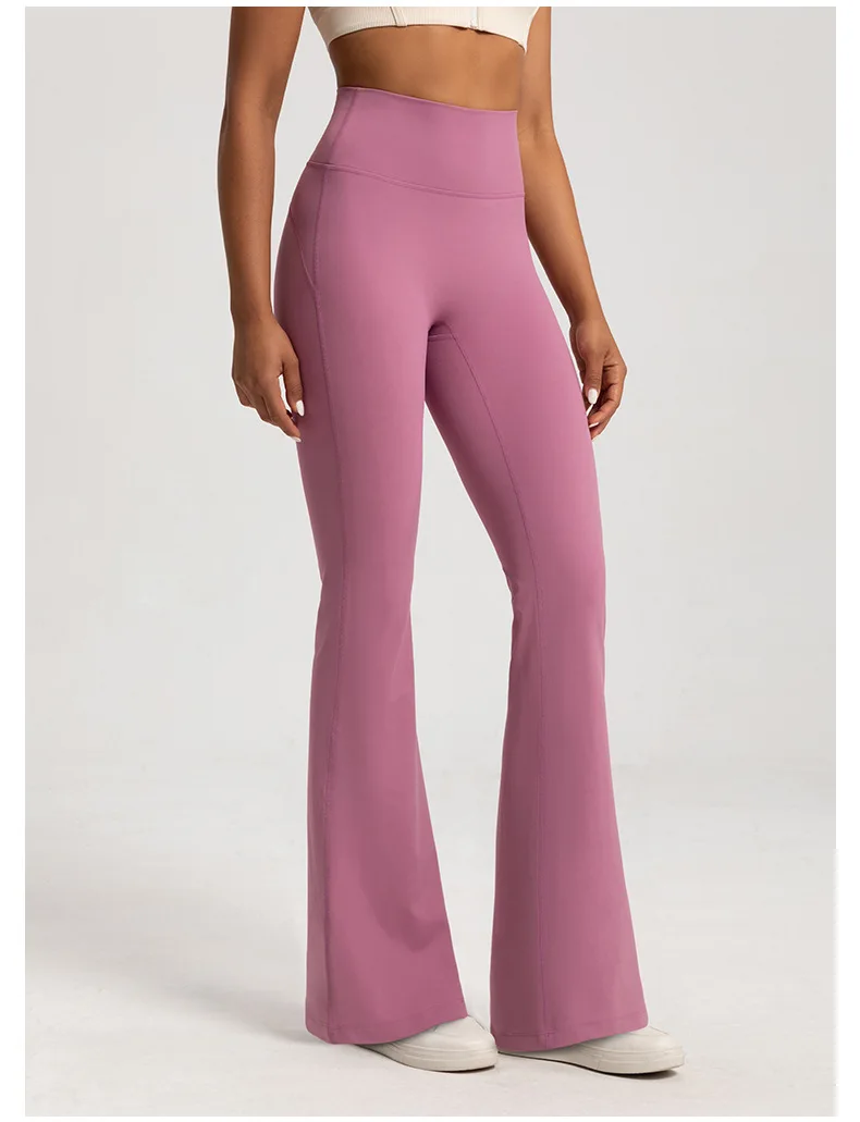 Pantalones desnudos de cintura alta para mujer, pantalones elásticos con parte inferior acampanada para ejercicio físico, informales, para correr al aire libre, Yoga