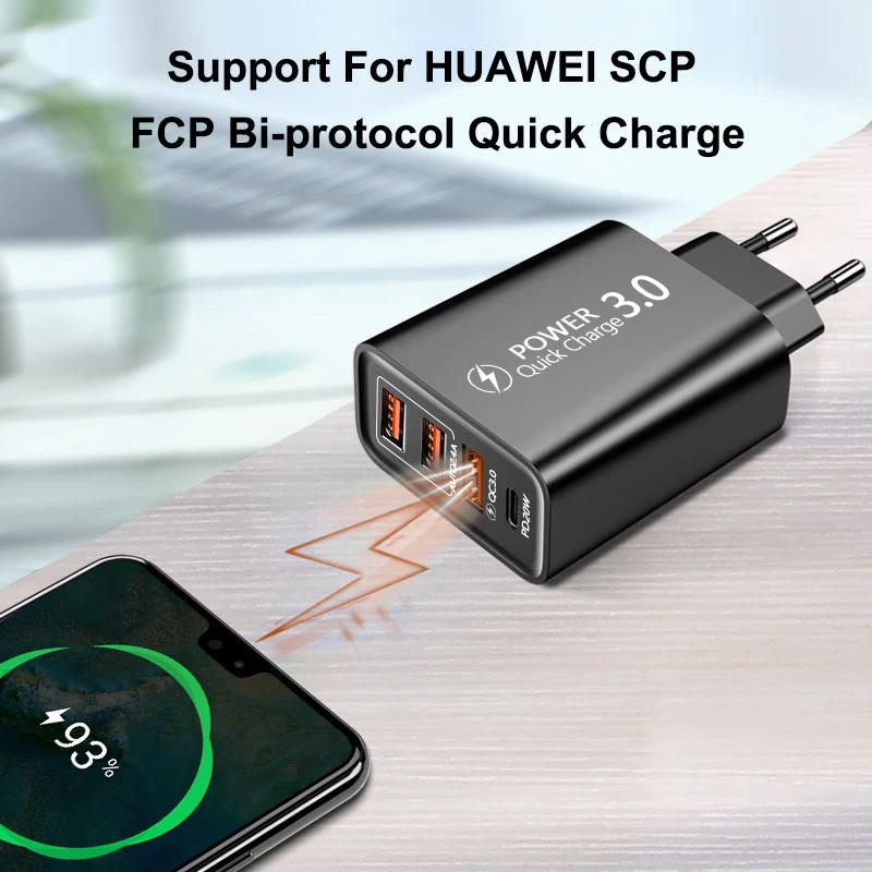 Cargador USB C de 60W PD TypeC, cargador de carga rápida QC3.0, adaptador de corriente de pared para iPhone, Xiaomi, Samsung, Huawei, cargador de viaje para teléfono