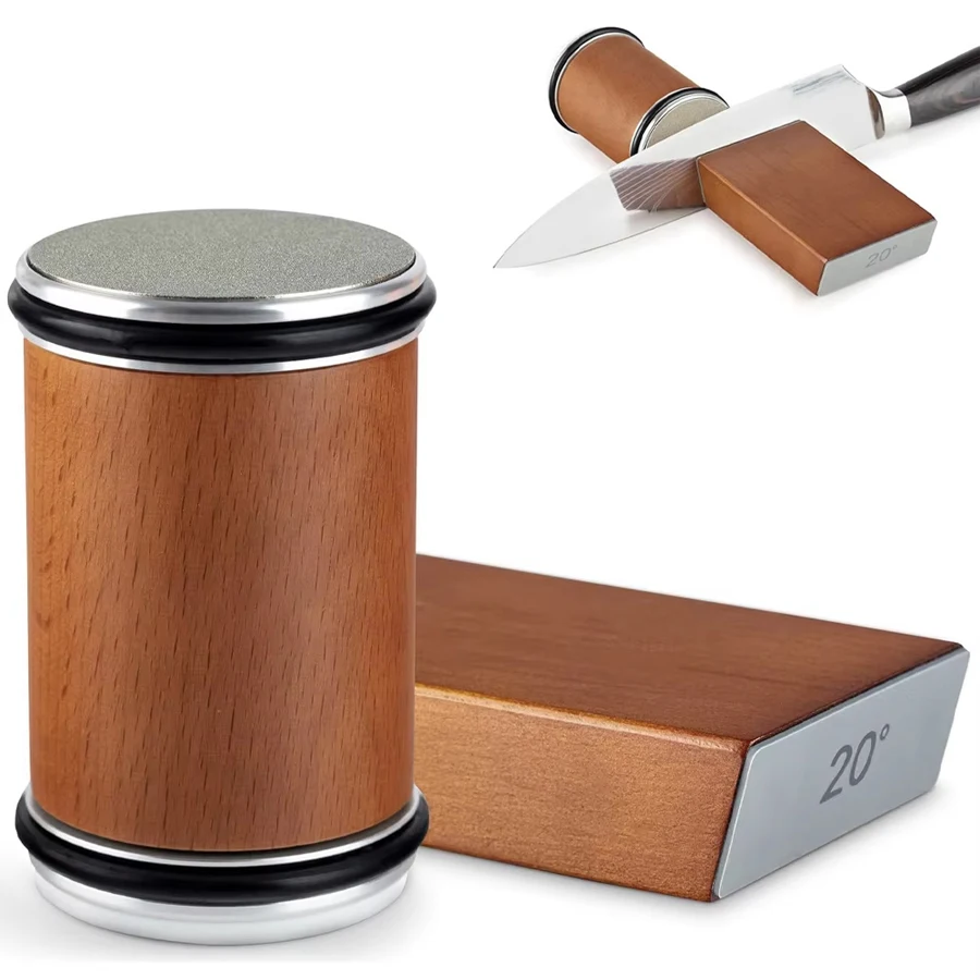 Kit de afilador de cuchillos rodante para afilar cuchillos con rodillo de borde recto con 15 y 20 °   Ángulo magnético de grado para cuchillos piedra de afilar