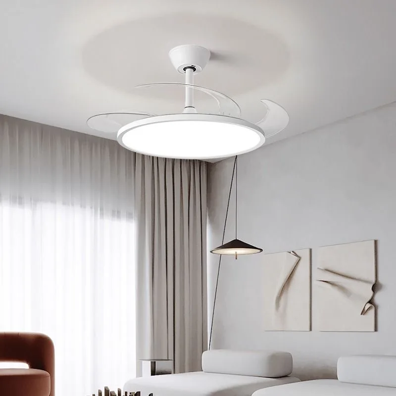 Ventilador de techo moderno invisible con luz LED, motor DC, gran volumen de aire, control remoto para dormitorio y comedor