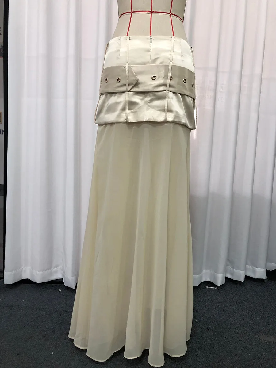 TWOTWINSTYLE, faldas largas elegantes empalmadas con lentejuelas para mujer, cintura alta, cinturón de retazos, falda con temperamento, ropa de moda femenina