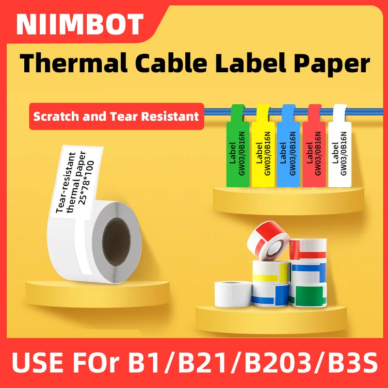 Niimbot-Mini impresora portátil inteligente, Cable térmico, pegatina autoadhesiva, etiqueta de fibra de identificación impermeable para B1 B21 B203