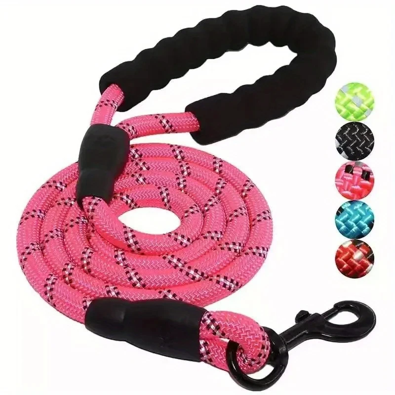 Correa reflectante para perros con cómodo mango acolchado, cuerda de tracción doble resistente para perros fuertes, mejora la seguridad y el contraste