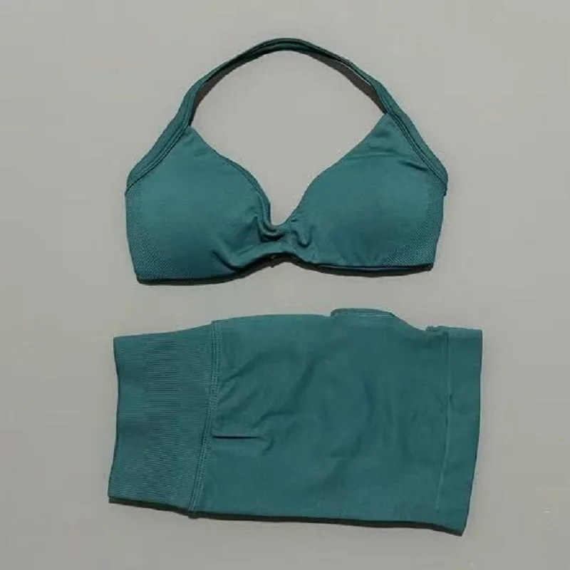 Conjunto deportivo de 2 piezas para mujer, sujetador sin mangas para Yoga, cintura alta, pantalones cortos de gimnasio, traje de entrenamiento para correr y Fitness