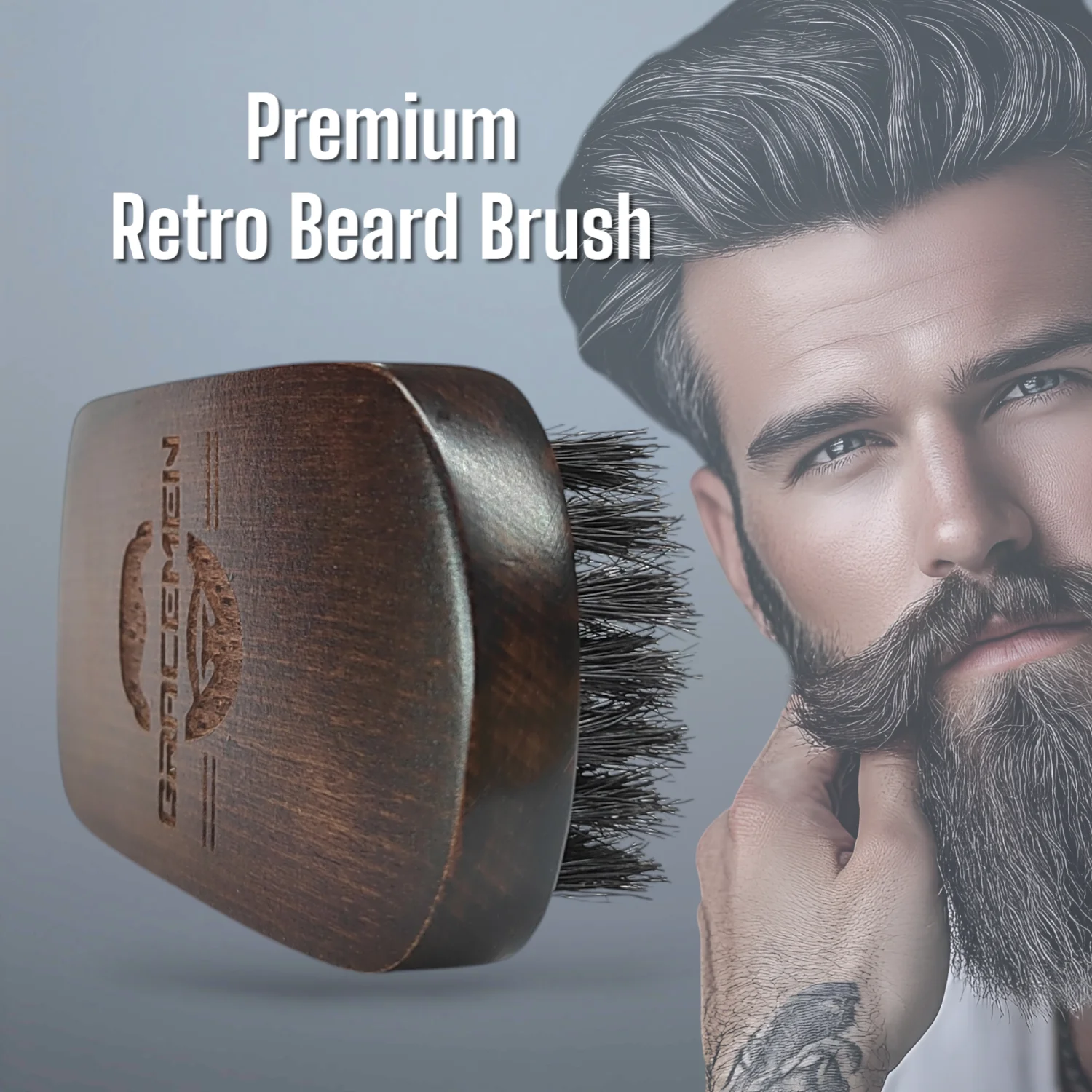 Kit de barba Gracemen: cepillo de barba retro, peine plegable premium y tijeras de acero inoxidable, juego de aseo para hombres con bolsa y estuche de PU