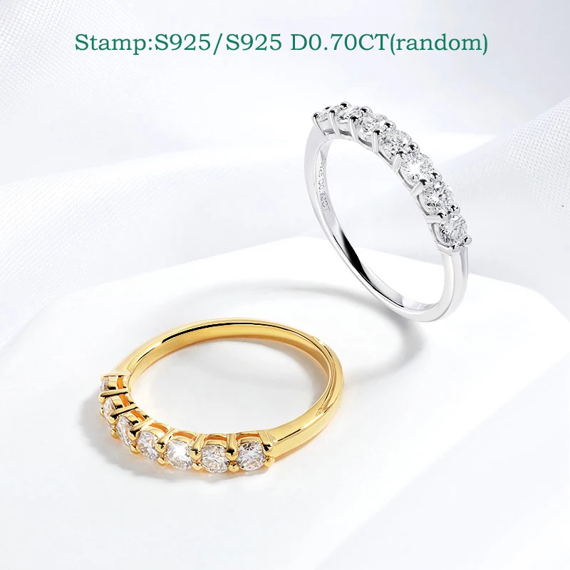 Smyoue-anillos de moissanita con piedras preciosas de 0,7 quilates y 3mm para mujer, banda de diamantes de boda a juego de plata S925, anillo apilable, regalo de oro blanco