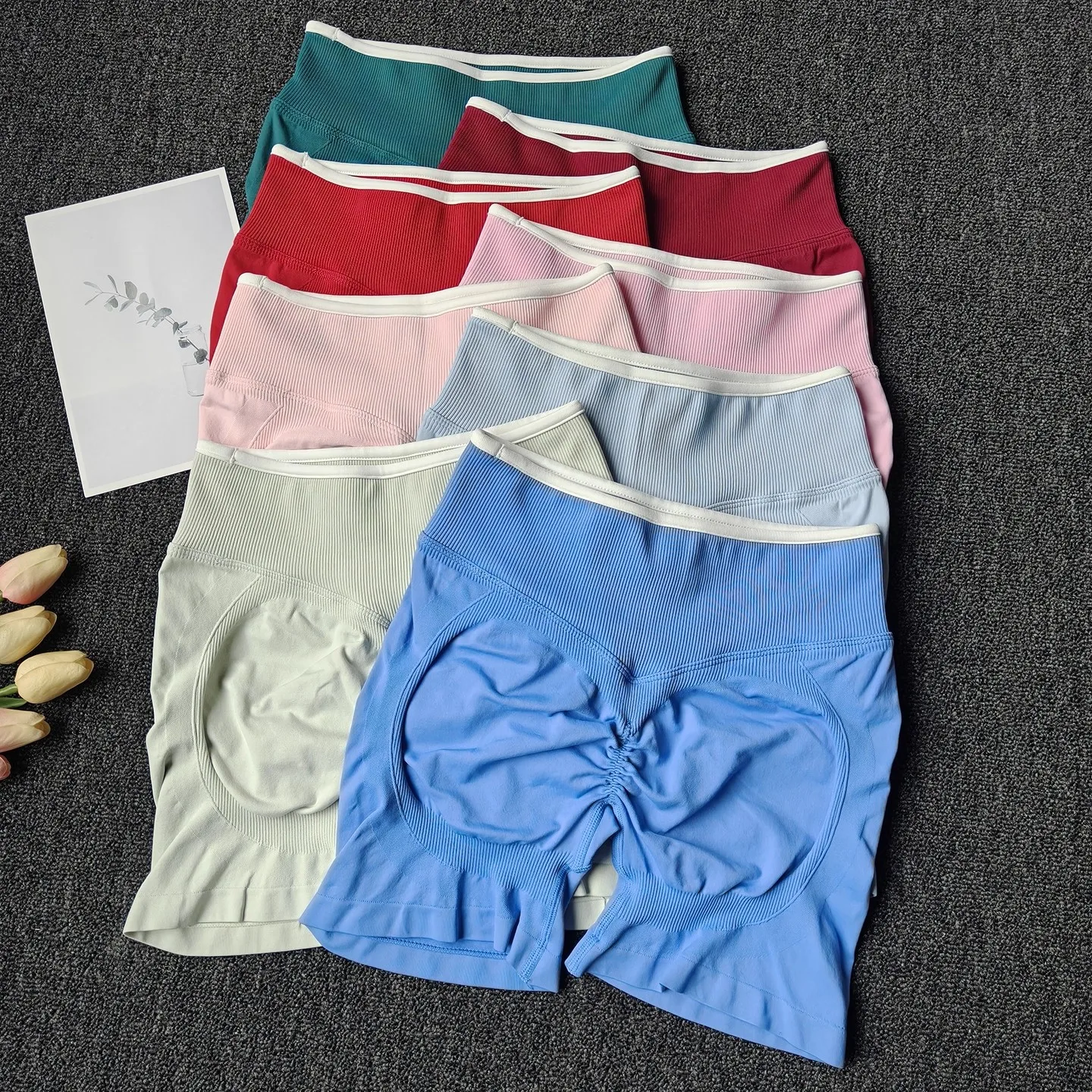 Pantalones Cortos Deportivos de Mujer para Gimnasio, Fitness, Ciclismo, Yoga, Correr, de Cintura Alta, con Efecto Scrunch Butt, Sin Costuras, Ajustados para Entrenamiento