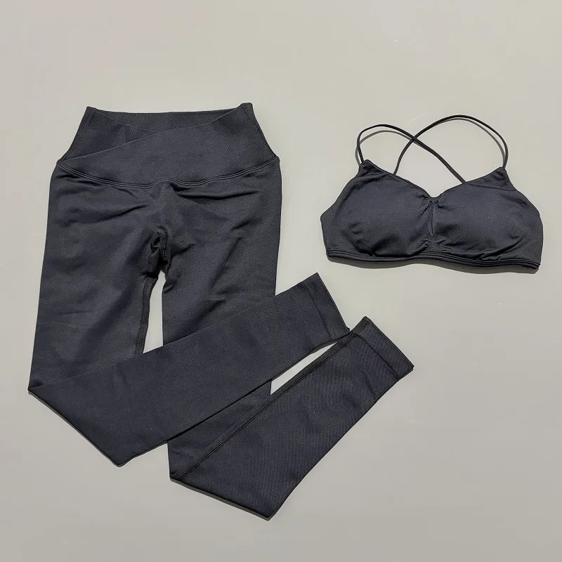 Conjunto deportivo de visión de 2 piezas, novedad de verano, ropa de Yoga, chándal para mujer, Top de Yoga con espalda cruzada atlética, mallas, conjunto de Fitness para Pilates
