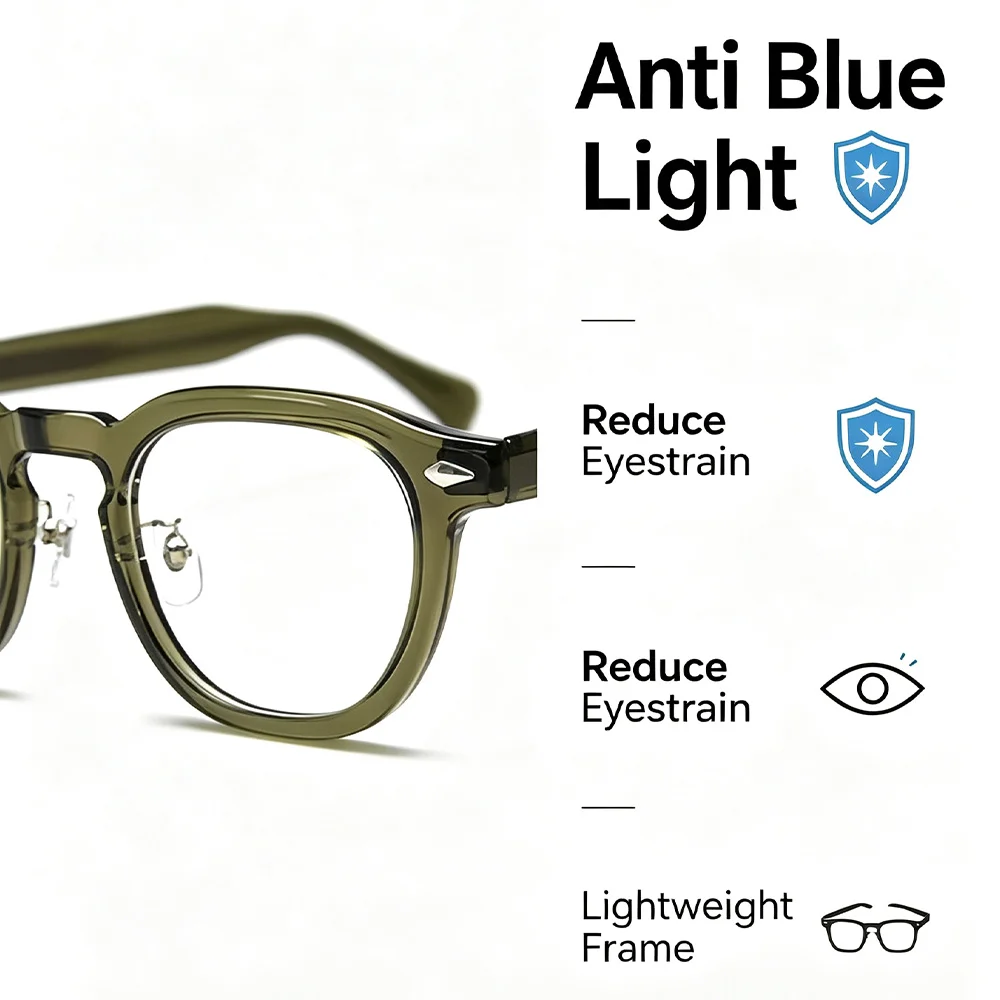 HBK Retro - Monturas de Gafas para Hombre, Lentes de Lujo con Protección Contra la Luz Azul, Montura TR-90, Gafas de Lectura para Mujer, Gafas para Computadora
