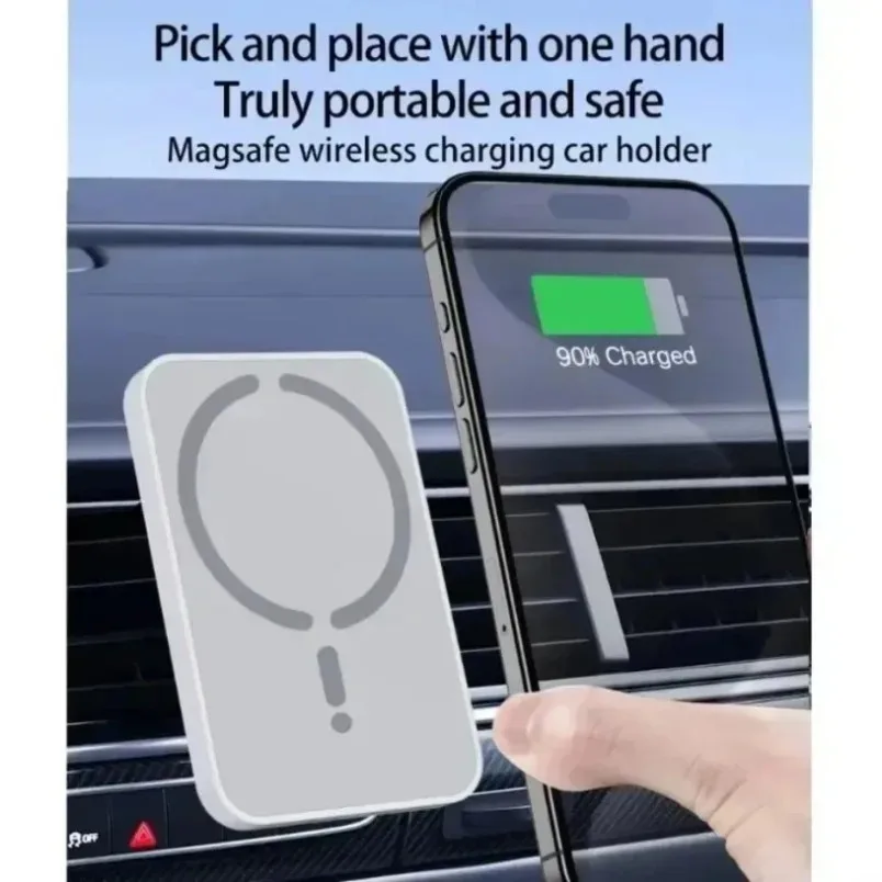 Soporte Magnético para Cargador Inalámbrico de Coche, Carga Rápida de 15W para iPhone 12 13 14 15 16, Samsung, Teléfono Qi, Rotación de 360°, Clip de Ventilación, Sin Cable