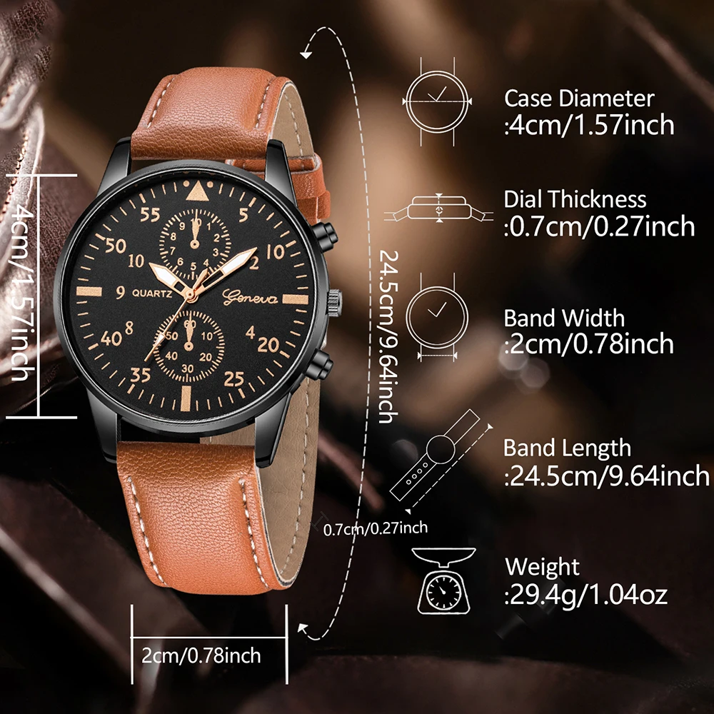 Conjunto de reloj de moda para hombre de 3 piezas, tendencia comercial, versátil, retro, clásico, esfera redonda, reloj de cuarzo, conjunto como regalo de vacaciones para él