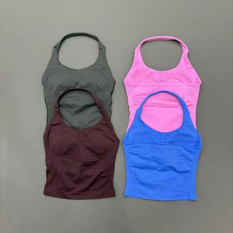 Top Deportivo Halter para Mujer, Sin Costuras, para Yoga, Pilates, Fitness, Entrenamiento, Running, Gimnasio, Transpirable