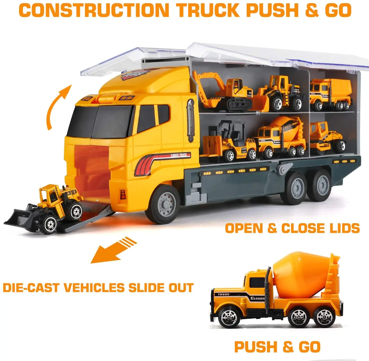 Juguetes de construcción 10 en 1, almacenamiento de camiones, vehículo fundido a presión, transportador, juego de coches, excavadora, camión volquete, retroexcavadora, regalo para niños