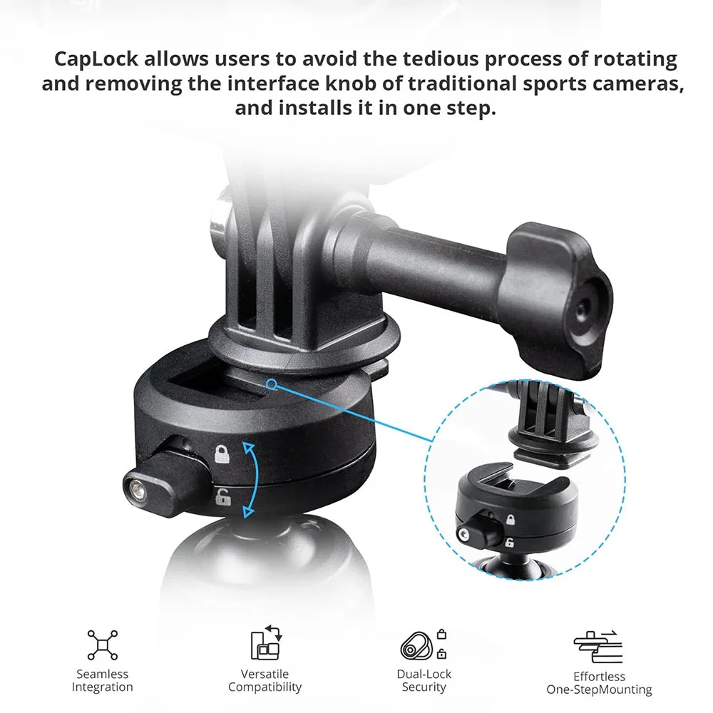 PGYTECH-Soporte adhesivo para Cámara de Acción CapLock, soporte de barbilla para casco de bicicleta de Motor para DJI POCKET 3 Osmo Action 4/3 Gopro12/11/10/9