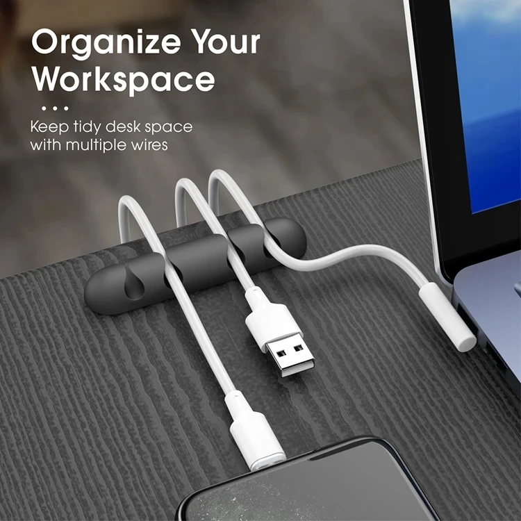 Organizador de cables de silicona, enrollador de cables USB, Clips de gestión autoadhesivos para ratón, teclado, auriculares para iPhone y Huawei