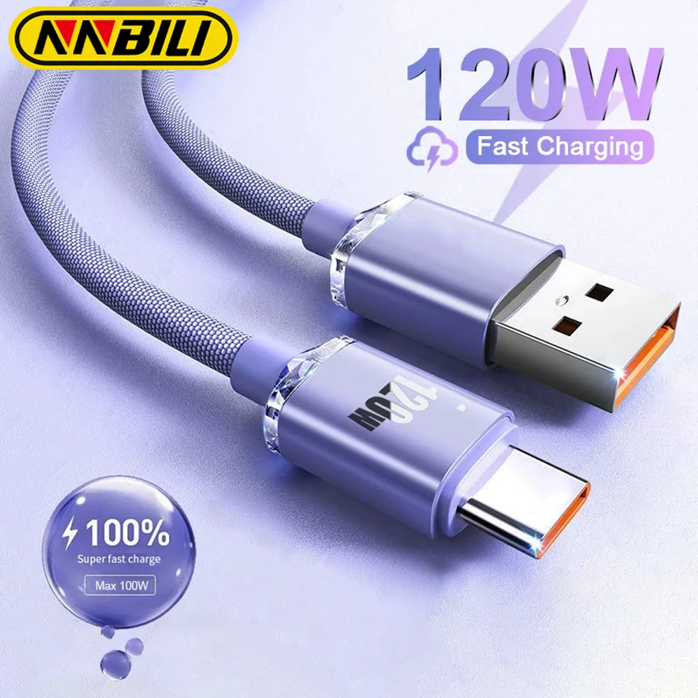 NNBILI 120W 6A Cable de carga rápida USB tipo C para Samsung Realme Xiaomi Huawei Cable de carga rápida Cables de datos